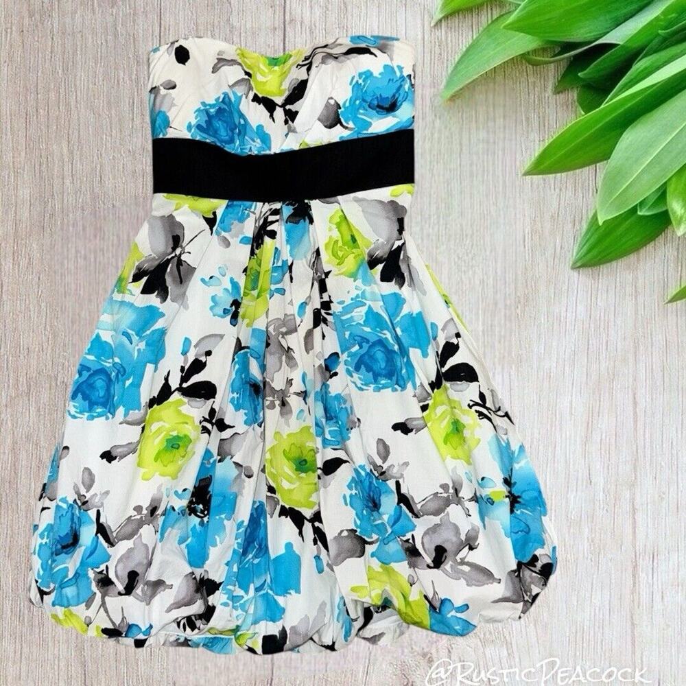 VTG Amy Byer Dress Juniors 3 Multicolor Watercolor Garden Floral Party Strapless